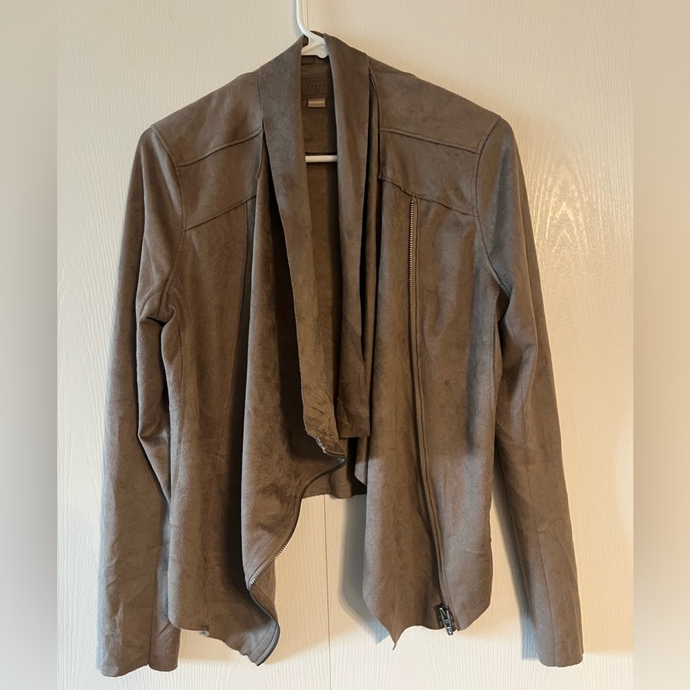 Blank NYC Taupe Draped Faux-Suede Jacket